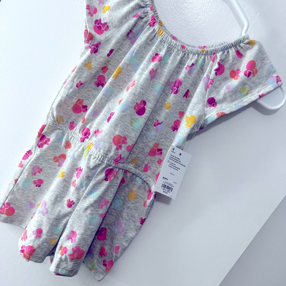 Girls Sz4 Disney Minnie  Allover Print Flutter Sleeve Romper by Jumping Beans